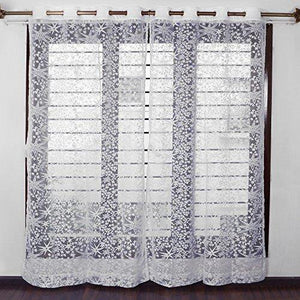 Story@Home Sheer Door Curtains Linen Look Semi Transparent Voile Grommet Elegance Curtains for Living Dining Room, Bedroom Drapes 46 x 84 Inch Long, Set of 2 Panels, Milky White - Home Decor Lo