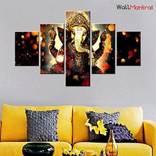 Load image into Gallery viewer, WallMantra Sri Ganesha Indian Hindu Spiritual Painting / 5 Pieces Canvas Print Wall Hanging/Stretched and Framed on Wood / 44&quot; W x 24&quot; H/Home Decor for Living Room, Bedroom, Office Decoration - Home Decor Lo