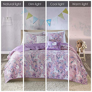 Urban Habitat Kids Lola Reversible Cotton Unicorn Floral Flower Botanical Printed Embroidered Pillow Soft Down Alternative Hypoallergenic Season Coverlet Quilts Bedding-Set, Full/Queen, Pink - Home Decor Lo