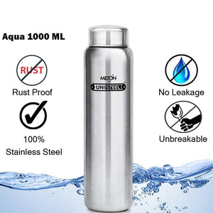 Milton Aqua Stainless Steel Fridge Water Bottle 930ml, Silver - Home Decor Lo