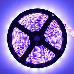YGS-Tech 24 Watts UV Black Light LED Strip, 16.4FT/5M 3528 300LEDs 395nm-405nm Waterproof IP65 Blacklight Night Fishing Sterilization Implicitly Party with 12V 2A Power Supply - Home Decor Lo