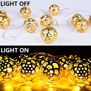 LILYPIN® Metal Ball Morrocan Orb White Wire String Light Fairy Lights for Diwali and Festival Decorations - Warm White - Home Decor Lo