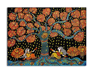 Tamatina Canvas Paintings - A Night of Golden Shower - Tribal Art - Paintings for Home Décor - Paintings for Drawing Room - Wall Paintings for Bedroom - Paintings for Living Room - Wall Paintings for Home Decoration - Canvas Paintings for Wall - Large Siz - Home Decor Lo