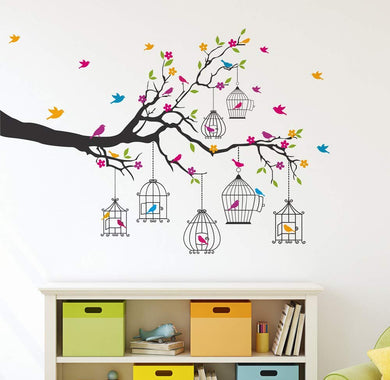 Amazon Brand - Solimo Wall Sticker for Living Room (Birdie House, Ideal Size on Wall - 133 cm x 90 cm) - Home Decor Lo