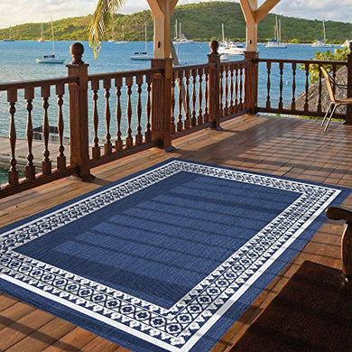 PRIYATE Florida Collection – Border Design Indoor/Outdoor Area Rug | Non-Shedding, Floor Carpet for Bedroom, Living Room, Dining Room, Kitchen Area, Patio, Deck and More – Ocean Green (5'3