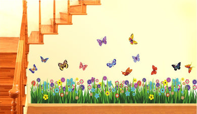 Decals Design 'Walking in the Garden Flower' Wall Sticker (PVC Vinyl, 70 cm x 25 cm), Multicolour - Home Decor Lo