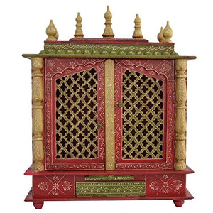 Jaipur Lane Marusthali Handcrafted Wooden Temple with Door and Light (24x12x30 Inch) - Home Decor Lo