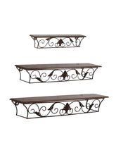 Load image into Gallery viewer, Woodkartindia Wooden Iron Wall Shelf Wall Bracket Floating Wall Sheves Set of 3 for Home Decor, Living Room Decor - Home Decor Lo