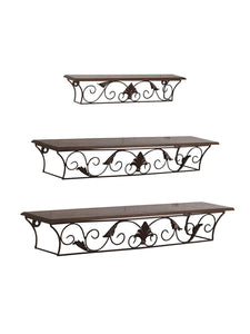 Woodkartindia Wooden Iron Wall Shelf Wall Bracket Floating Wall Sheves Set of 3 for Home Decor, Living Room Decor - Home Decor Lo