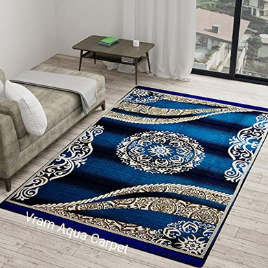 Vram Floral Carpet (Sky Blue, Velvet, 5 x 7 ft) - Home Decor Lo