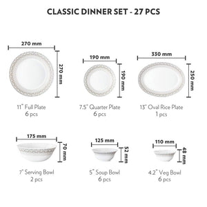 Larah by Borosil Classic Opalware Dinner Set, 27-Pieces, White - Home Decor Lo