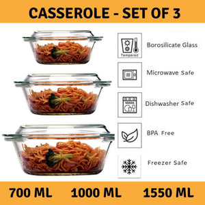 Microwave Safe Borosilicate Glass Round Casseroles: Set of 3 - Home Decor Lo