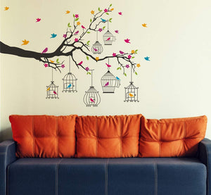 Amazon Brand - Solimo Wall Sticker for Living Room (Birdie House, Ideal Size on Wall - 133 cm x 90 cm) - Home Decor Lo