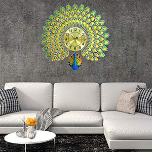 SIBY European Style 3D Metal Big Size Peacock Designer Wall Clock for Home Living Room Décor, 1Pc(Golden, 70cm x 70cm) - Home Decor Lo