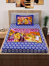Load image into Gallery viewer, Story@Home 120 Thread Count Rajasthani Block Print Single Bed Size Ethnic Traditional Bedsheet with one Pillow Cover, Purple and Magenta - Home Decor Lo