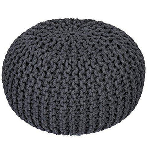 Round Pouffe Grey Pouffe for Living Room India Cotton 48 x 48x 33 cm Foot Stool and Ottoman for Bedroom & Home Furnishing Pouf - Home Decor Lo