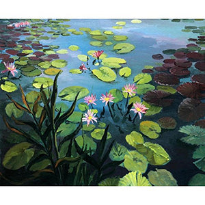 Pitaara Box Colorful Pond With Beautiful Lotus Flowers Unframed Canvas Painting 38 X 31Inch - Home Decor Lo