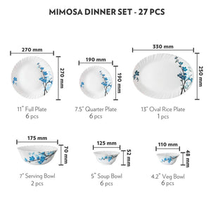 Borosil Mimosa Opalware Dinner Set, 27-Pieces, White - Home Decor Lo