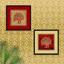 Load image into Gallery viewer, WallMantra Madhubani Painting with Frame - Set of 2 - Trees Art/Synthetic Wood Wall Hanging/Break Resistant Clear Acrylic Glass/Gloss High Definition Print/Dark Brown Color /38cm x 38cm Each - Home Decor Lo