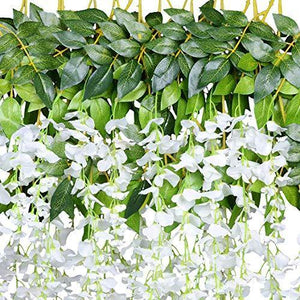 12 Pack 1 Piece 3.6 Feet Artificial Fake Wisteria Vine Ratta Hanging Garland Silk Flowers String Home Party Wedding Decor (White) - Home Decor Lo