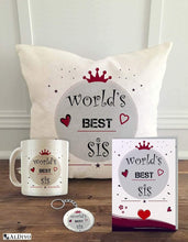 Load image into Gallery viewer, ALDIVO Combo Gift for Sister | Gift for Sister | Gift for Best Sister (12&quot; x 12&quot; Cushion Cover with Filler + Printed Coffee Mug +Greeting Card + Printed Key Ring) - Home Decor Lo