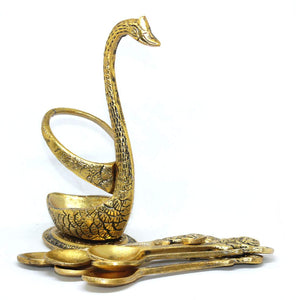 Articia Metal Swan Dessert Spoon Holder Duck Shaped Stand Decorative Dinning Table Item Showpiece (8X5X17 cm, Gold) - Home Decor Lo