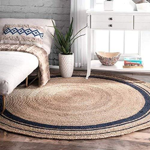 YASAR Jute Round Rug, Braided Reversible Carpet for Bedroom Living Room Dining Room and Home Decor (70 cm Round, Natural & Black) - Home Decor Lo