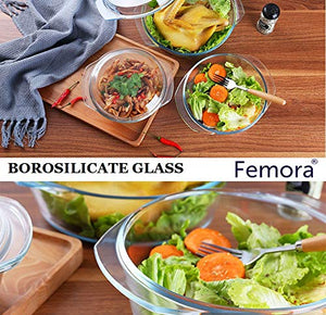 Femora Borosilicate Glass Round Casseroles, Microwave Safe - 1550ML, 700ML (Set of 2), Clear - Home Decor Lo