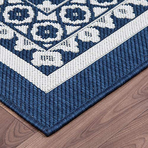 PRIYATE Florida Collection – Border Design Indoor/Outdoor Area Rug | Non-Shedding, Floor Carpet for Bedroom, Living Room, Dining Room, Kitchen Area, Patio, Deck and More – Ocean Green (5'3" X 7'6") - Home Decor Lo