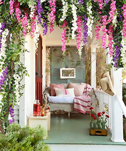 Artificial Silk Wisteria Vine Rattan Garland Fake Hanging Flower Party Home Garden Outdoor Ceremony Floral Decor,3.18 Feet, 6 Pieces (Purpule-2) - Home Decor Lo