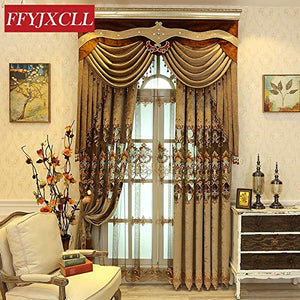 Generic Blue Brown Europe Luxury Villa Valance Curtains for Living Room Bedroom Window Embroidered Tulle Curtains Drapes Decoration: Blue Curtains, 1Pc W450Cmxh250Cm, Rod Pocket - Home Decor Lo