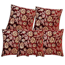 Load image into Gallery viewer, S N TRADERS Gold Embossed Floral Print Velvet Cushion Covers (Maroon, Red, 16x16 Inch, 40x40 cms) - Set of 5 Pieces - Home Decor Lo