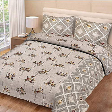 ShopKnot Pure Cotton Blissful Double Bedsheet with 2 Pillow Covers - 180 TC (Cream) - Home Decor Lo