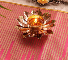 Load image into Gallery viewer, Menzy Festive Cheers Lotus Shape Akhand Diya Oil Puja Lamp for Office Home Mandir or Temple, Brass Diyas for Pooja Decoration or Diwali Gifts - Golden - Home Decor Lo