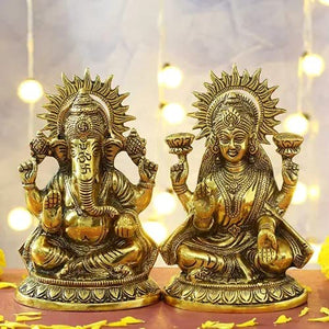 KERWA Brass Laxmi Ganesh Idol murti for Diwali puja Pooja Gift Gifting Home Office Decoration,Golden (2 inch)