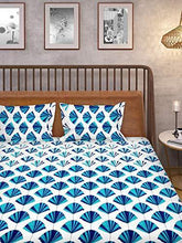 Load image into Gallery viewer, HUESLAND By Ahmedabad Cotton Comfort Cotton Bedsheet with 2 Pillow Covers - King Size, White and Blue - Home Decor Lo