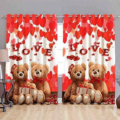 HOMECRUST 3D curtain elegant Fabric curtains Love teddy, 4 x 5 feet- 2pcs, Multi Colour - Home Decor Lo