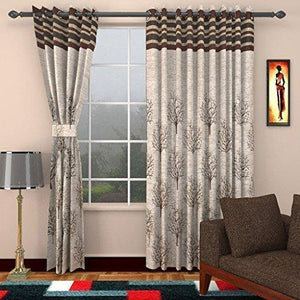Homefab India Jute Modern 2 Piece Eyelet Polyester Door Curtain Set - 7ft, Brown - Home Decor Lo