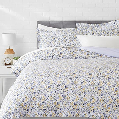 AmazonBasics Microfiber 3-Piece Quilt/Duvet/Comforter Cover Set - Queen, Blue Floral - with 2 pillow covers - Home Decor Lo