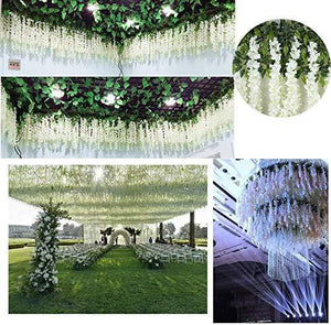 Fourwalls Artificial Polyester and Plastic Hanging Orchid Flower Vine (110 cm Tall, White, Set of 6) - Home Decor Lo