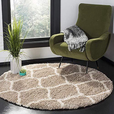 Kattyhome Anti Slip Shaggy Fluffy Fur Rugs and Carpet for Living Room, Bedroom (2X2 FEET Round, Ivory) - Home Decor Lo