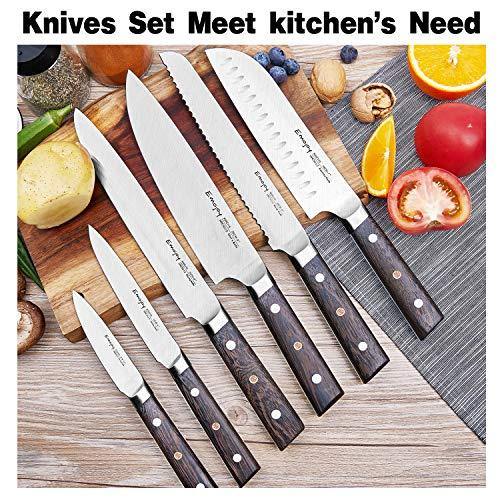 Emojoy Knife Set, 16 PCS Kitchen Knife Set with Craving Fork and Detachable  Wooden Block, German Stainless Steel Kitchen Knives Sharpener and Scissors Knife  Block Se 
