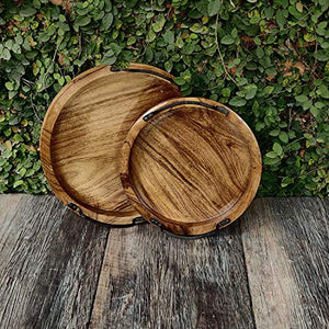 RG SHOPPEE Latest Serving Platter / Tray Set of 2 with Iron Handle || Acacia Wood || Water Proof - Home Decor Lo