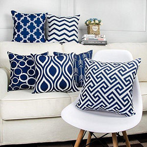 MODERN HOMES Cotton Designer Decorative Throw Pillow Covers/Cushion Covers (Navy Blue, 16x16 inches) - Set of 6 - Home Decor Lo