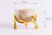 Load image into Gallery viewer, NikkisPride Marble DryFruit Bowl with Brass Stand Cocktails Party Decor Beige and Golden Diwali Gift - Home Decor Lo