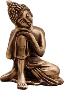 Two Moustaches Brass Buddha Resting Showpiece - Home Decor Lo