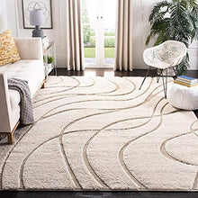 Load image into Gallery viewer, Rufruf Geometric Wave Shaggy Carpet for Living Room, Bedroom, High Low Design Finish Microfiber 1.5 Inch Pile High, 8x10 Feet Ivory|Beige Color - Home Decor Lo
