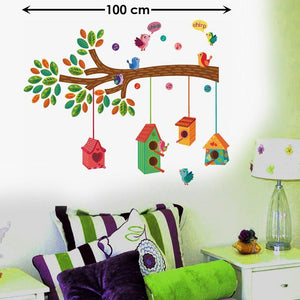 Decals Design ' Bird House on a Branch' Wall Sticker (PVC Vinyl, 70 cm x 25 cm, Multicolour) - Home Decor Lo