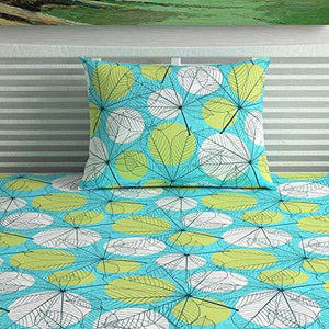 Divine Casa Sense Cotton 104 TC Single Bedsheet with Pillow Cover - Floral, Turquoise Blue - Home Decor Lo