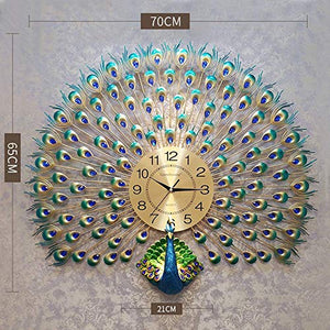 ARKS Home Decoration European Peacock Wall Clock Non-Ticking Silent Quartz Metal Clocks, with bic Numerals,Diamond Roundation (70 * 65 * 21cm) - Home Decor Lo